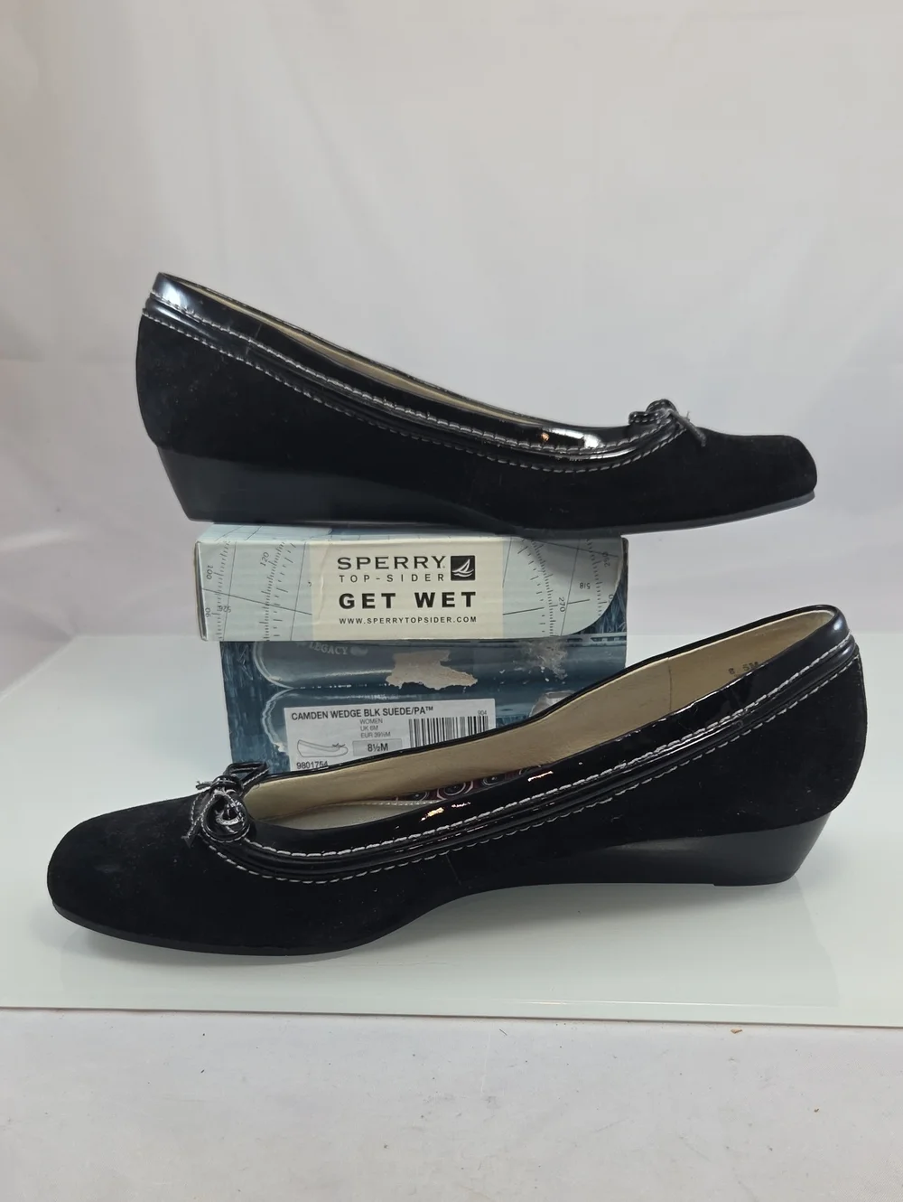 Sperry Camden Top-Sider Black Suede Wedge Ballet Flats Size 8.5